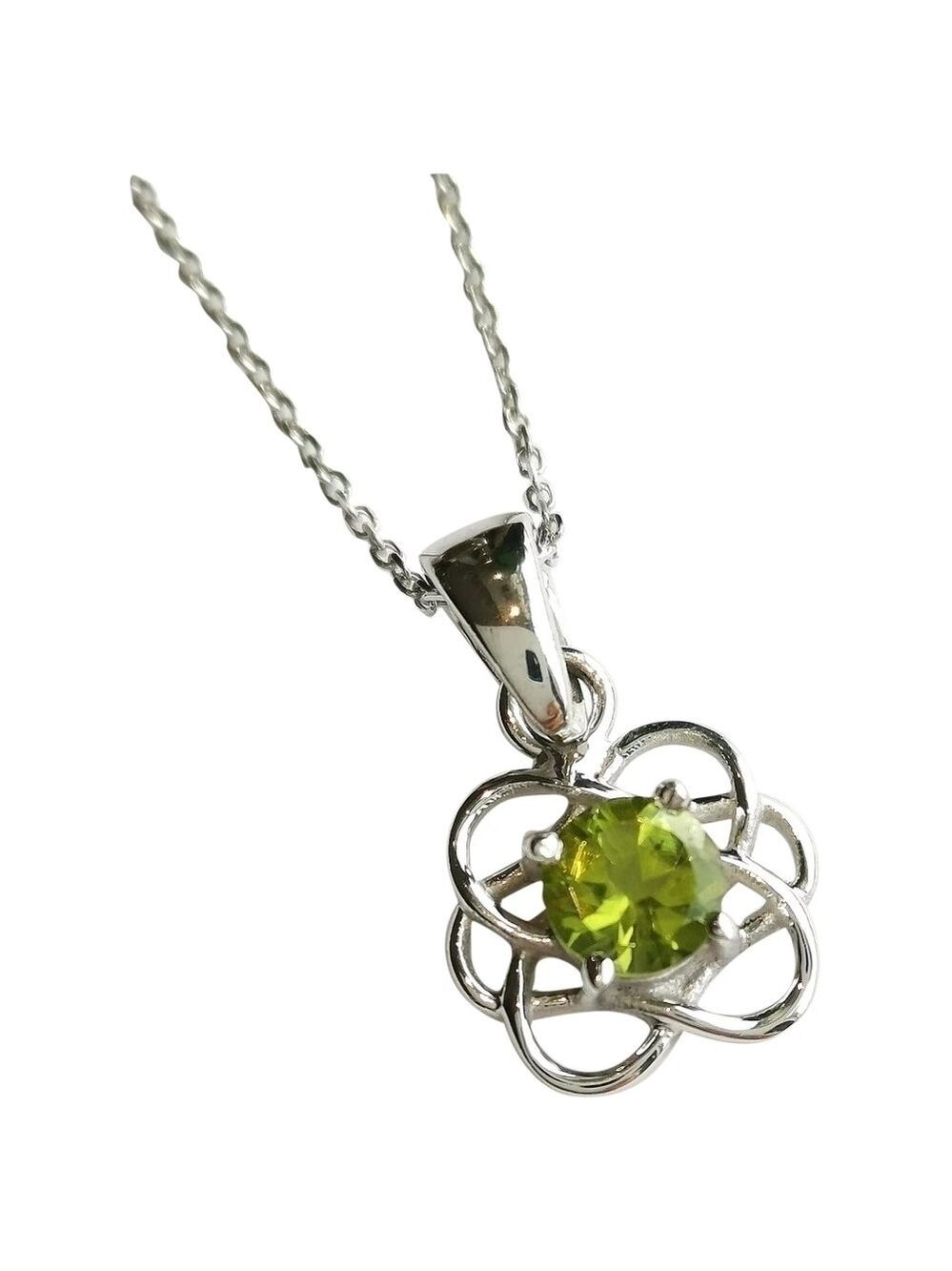 Modernist flower Peridot sterling silver pendant necklace 🆕